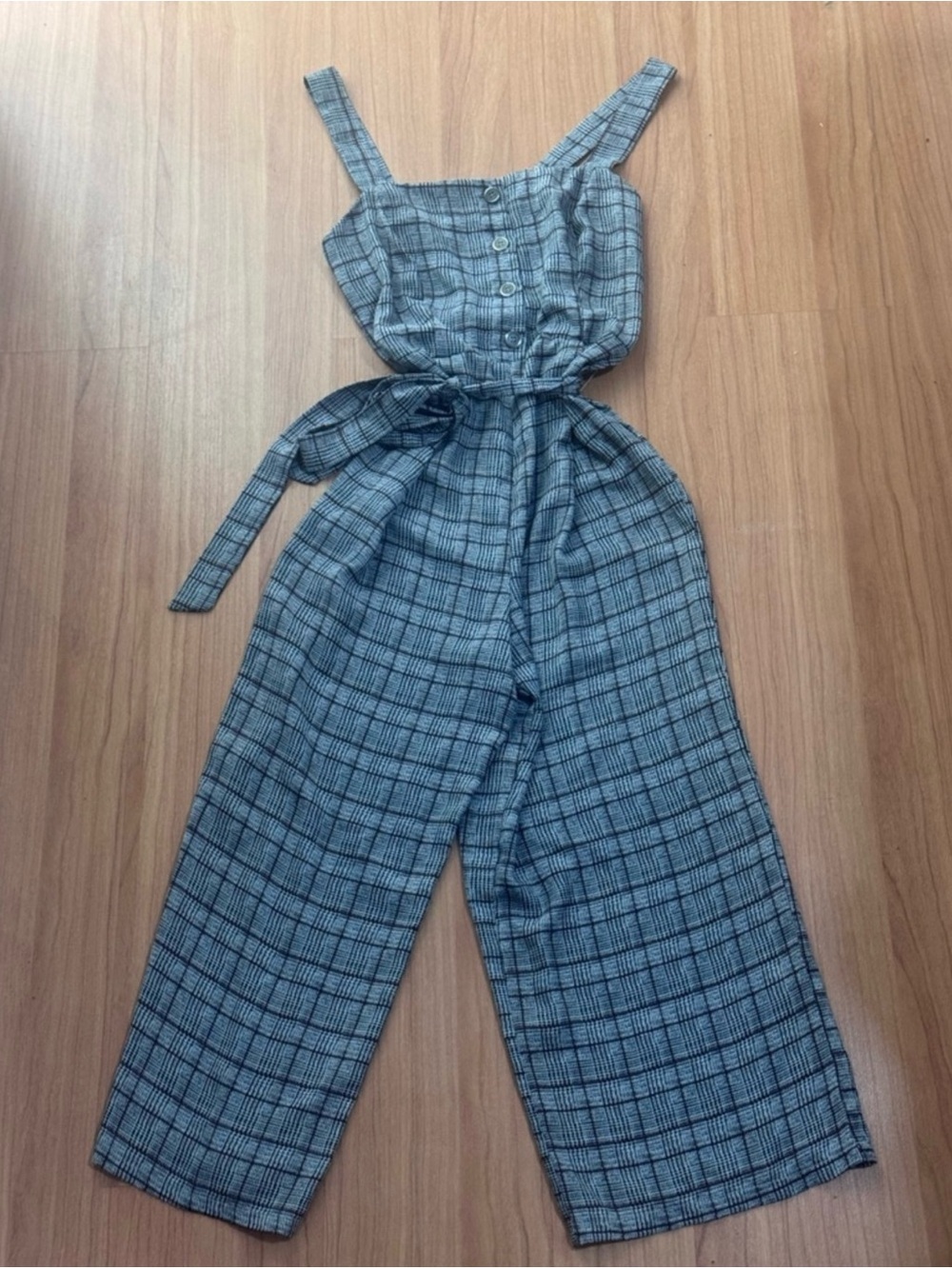 Candie’s Plaid Wide Leg Jumpsuit Tie Waist Belted Size Small